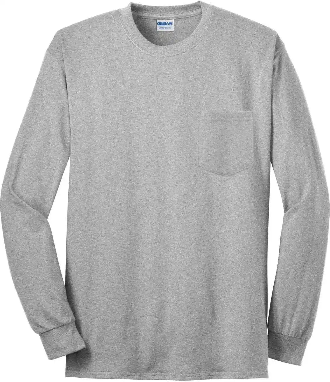 Gildan 2410 Ultra Cotton 100% Long Sleeve t Shirt with Pocket Sport Gray