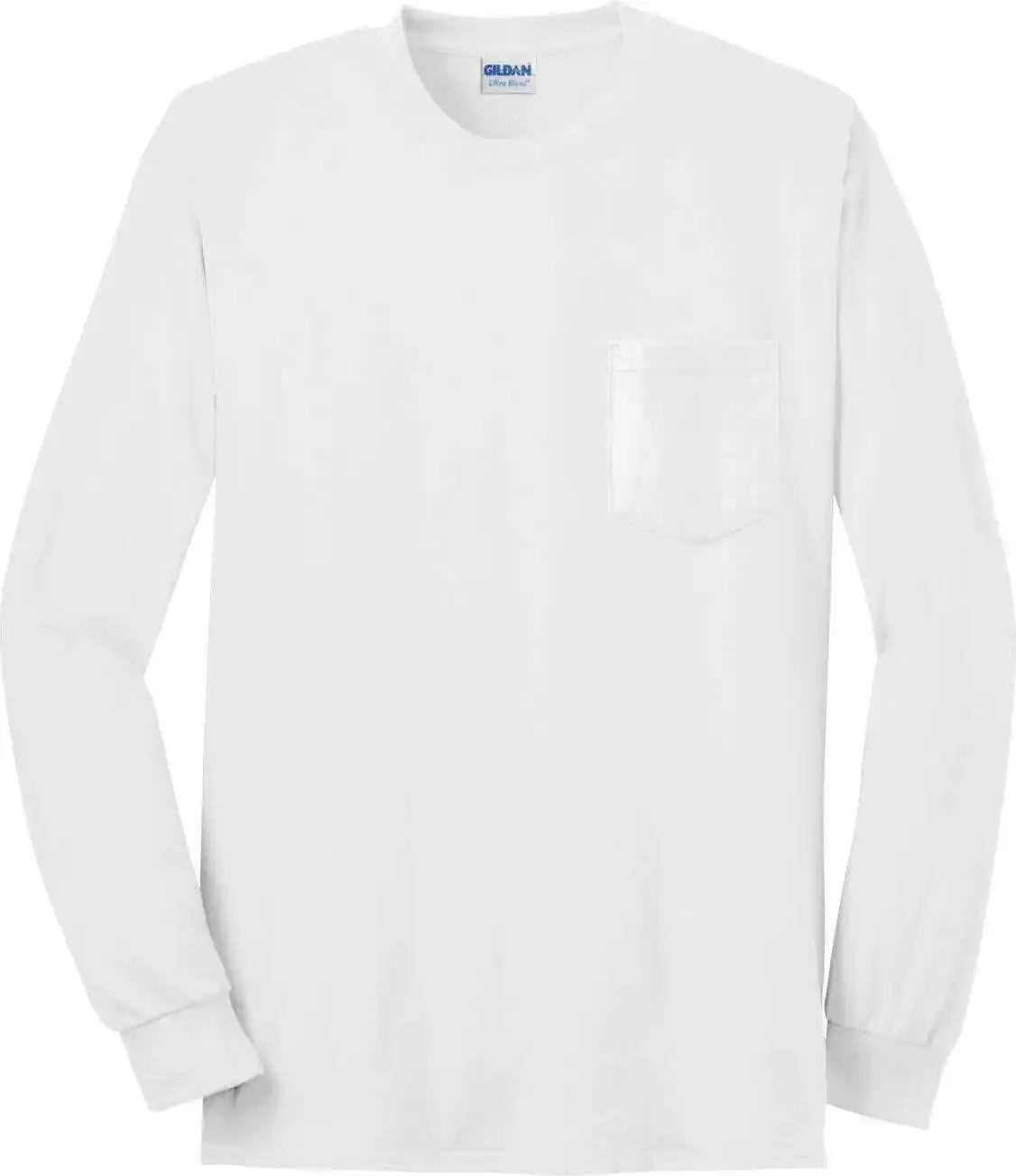 Gildan 2410 Ultra Cotton 100% Long Sleeve t Shirt with Pocket White