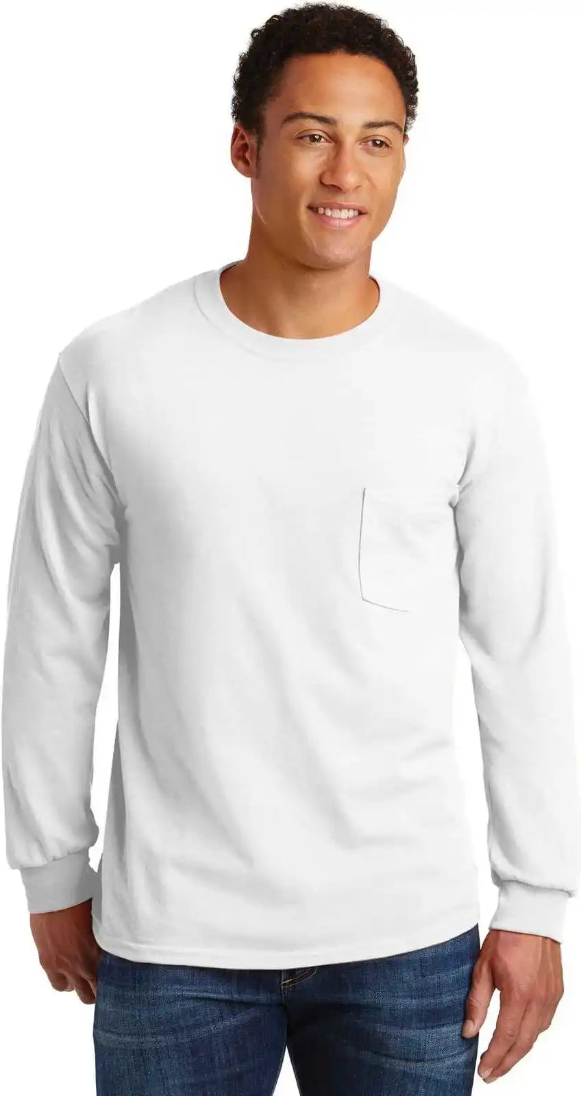 Gildan 2410 Ultra Cotton 100% Long Sleeve t Shirt with Pocket White