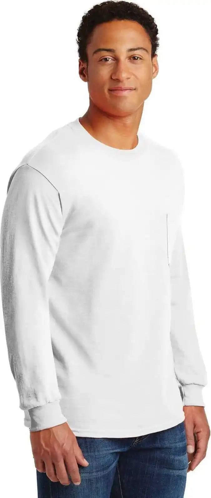 Gildan 2410 Ultra Cotton 100% Long Sleeve t Shirt with Pocket White