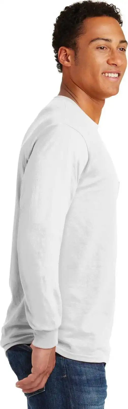 Gildan 2410 Ultra Cotton 100% Long Sleeve t Shirt with Pocket White