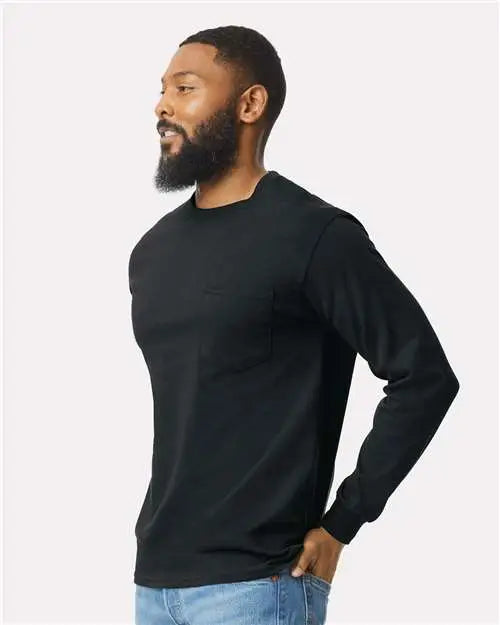 Gildan 2410 Ultra Cotton® Long Sleeve Pocket T-shirt - Black