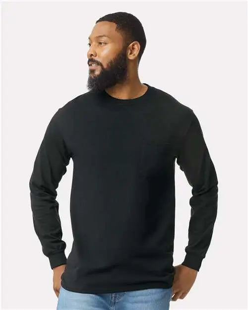Gildan 2410 Ultra Cotton® Long Sleeve Pocket T-shirt - Black