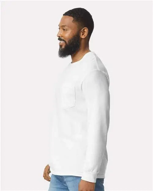 Gildan 2410 Ultra Cotton® Long Sleeve Pocket T-shirt - White