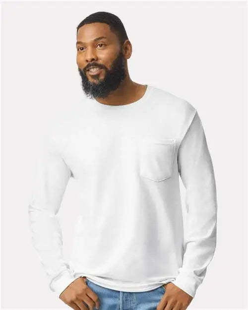 Gildan 2410 Ultra Cotton® Long Sleeve Pocket T-shirt - White