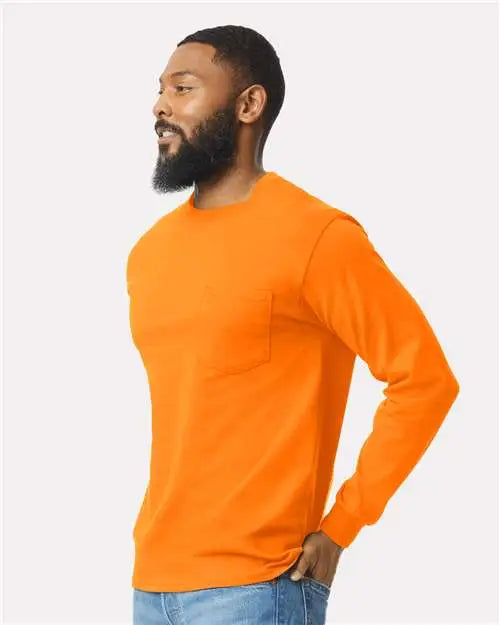 Gildan 2410 Ultra Cottonâ Long Sleeve Pocket T-shirt - Safety Orange