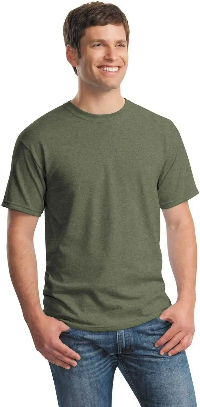 Gildan 5000 Heavy Cotton 100% t Shirt Heather Military Green
