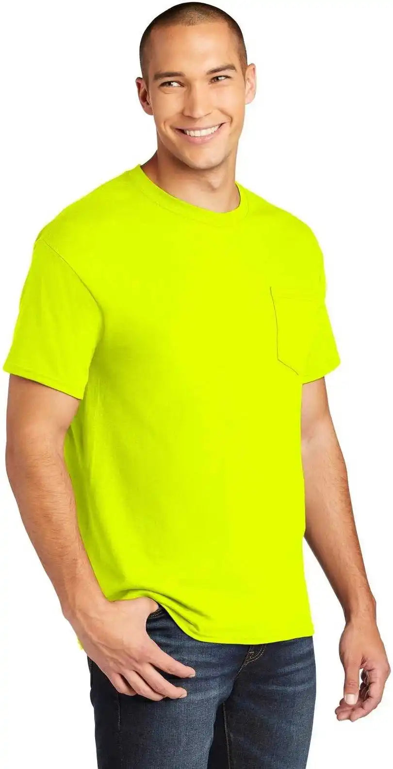Gildan 5300 Heavy Cotton 100% Pocket t Shirt Safety Green