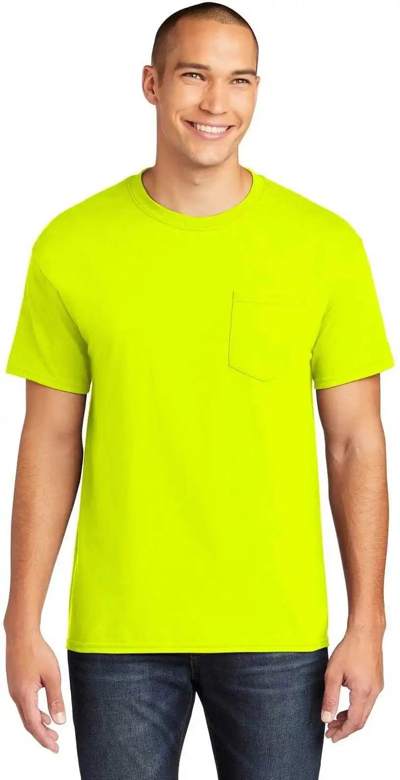 Gildan 5300 Heavy Cotton 100% Pocket t Shirt Safety Green