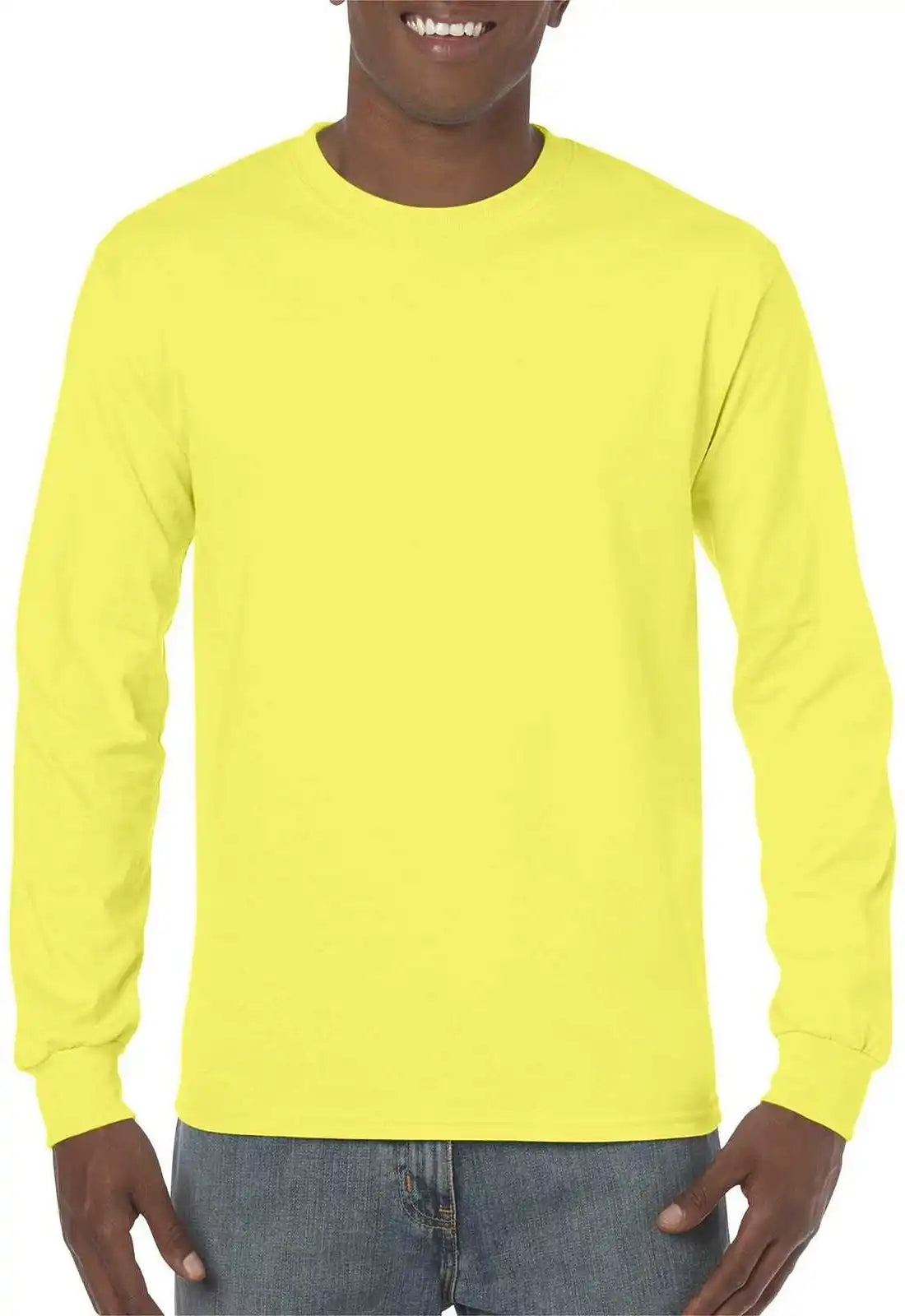 Gildan 5400 Heavy Cotton 100% Long Sleeve t Shirt Safety Green