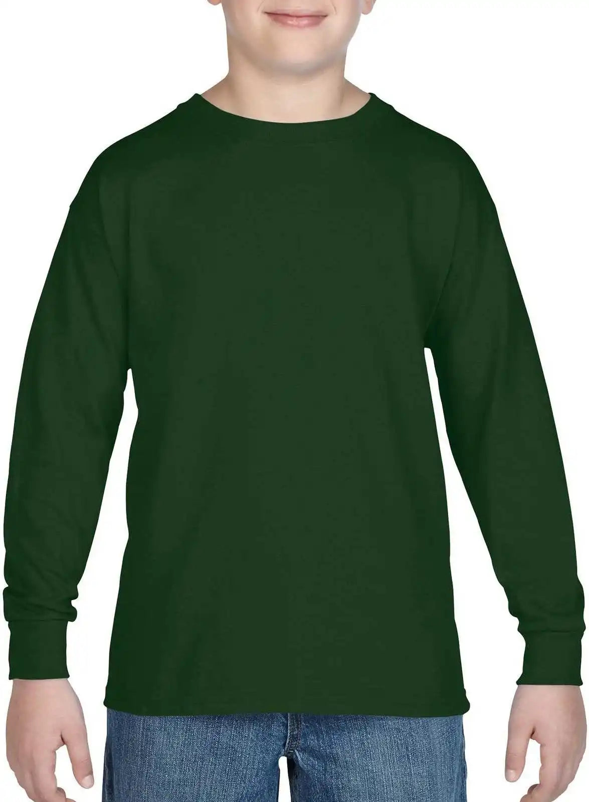 Gildan 5400b Youth Heavy Cotton 100% Long Sleeve t Shirt Forest Green