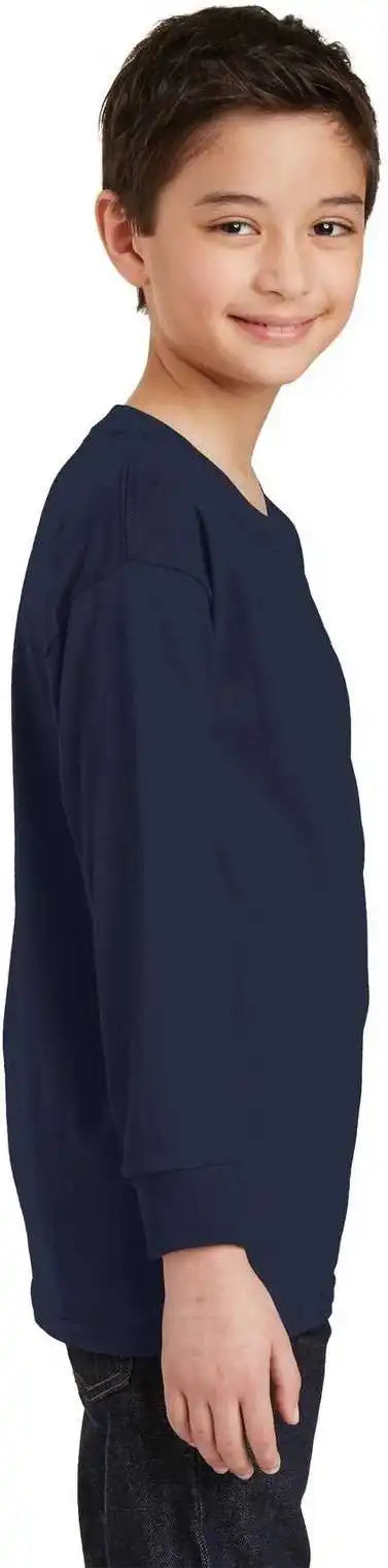 Gildan 5400b Youth Heavy Cotton 100% Long Sleeve t Shirt Navy