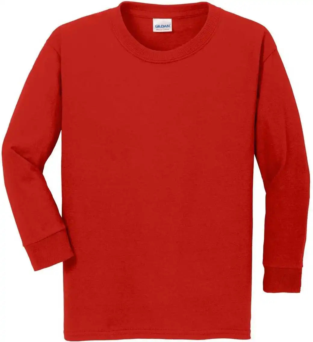 Gildan 5400b Youth Heavy Cotton 100% Long Sleeve t Shirt Red