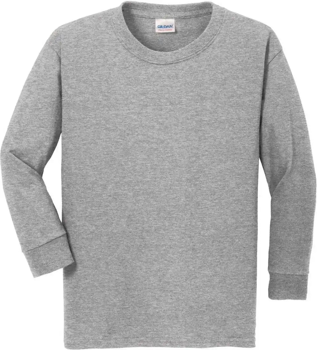 Gildan 5400b Youth Heavy Cotton 100% Long Sleeve t Shirt Sport Gray