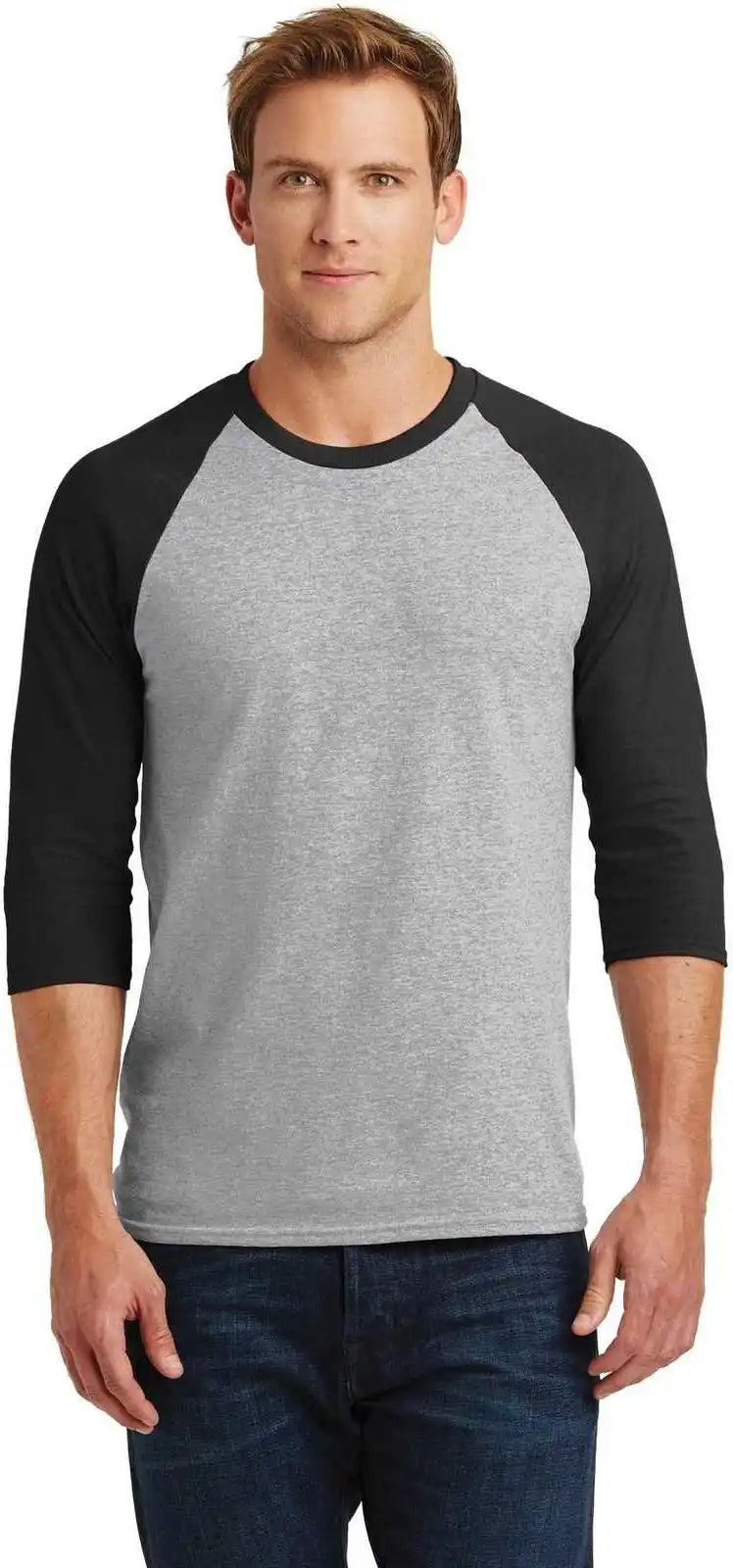 Gildan 5700 Heavy Cotton™ 3/4-sleeve Raglan T-shirt - Gray Black