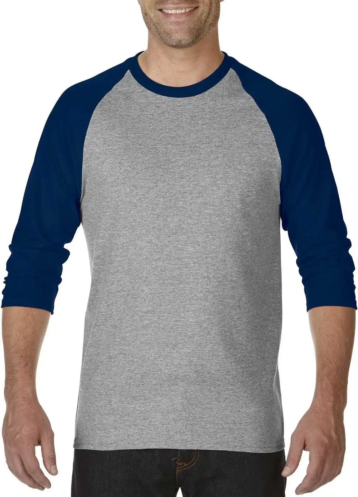 Gildan 5700 Heavy Cotton™ 3/4-sleeve Raglan T-shirt - Sport Grey/navy