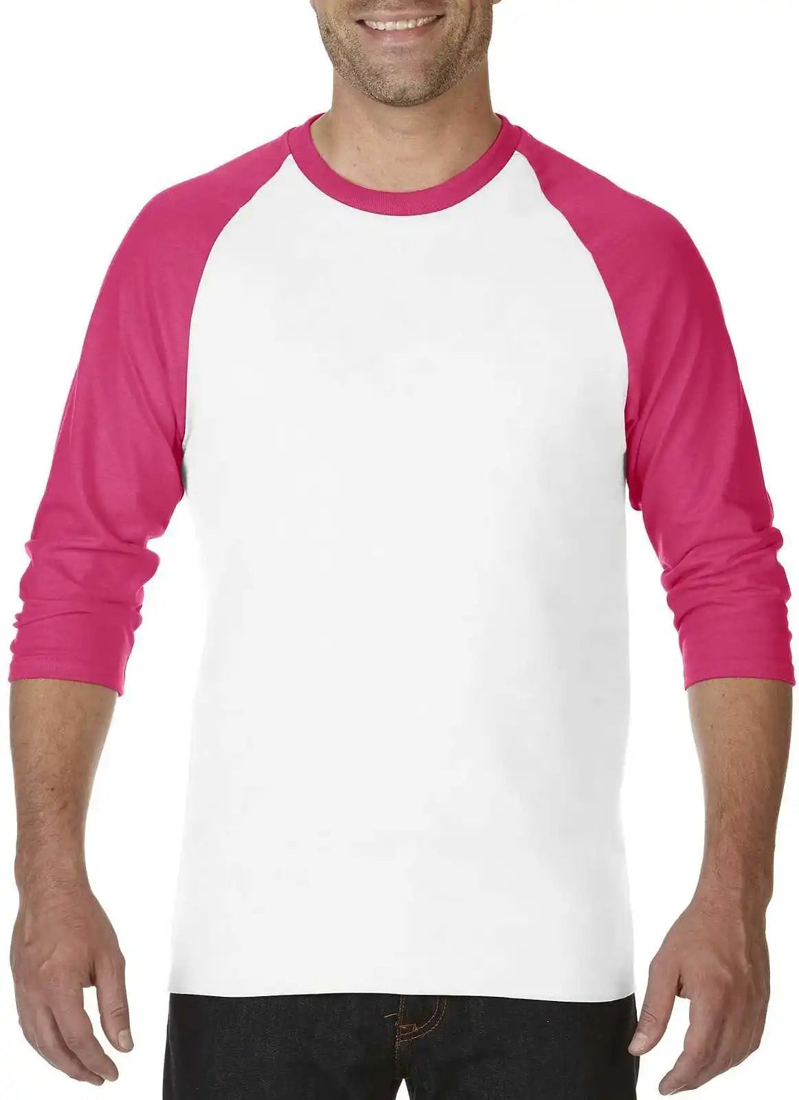 Gildan 5700 Heavy Cotton™ 3/4-sleeve Raglan T-shirt - White/heliconia