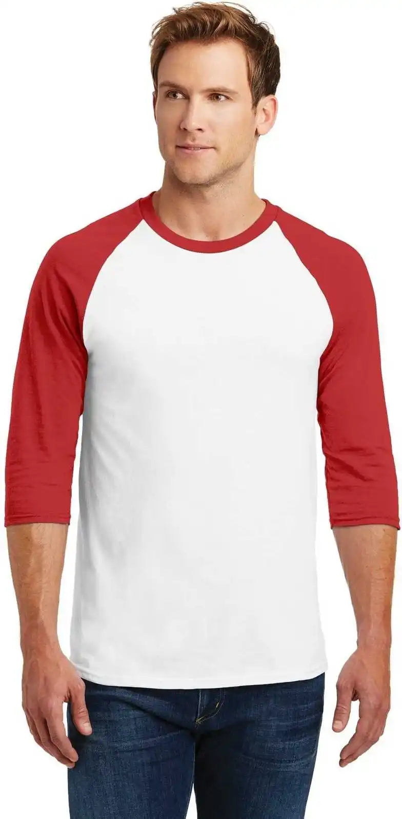 Gildan 5700 Heavy Cotton™ 3/4 Sleeve Raglan t Shirt White Red