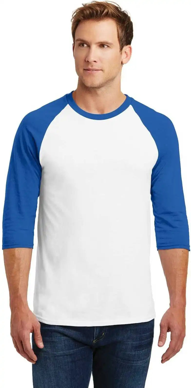 Gildan 5700 Heavy Cotton™ 3/4 Sleeve Raglan t Shirt White Royal