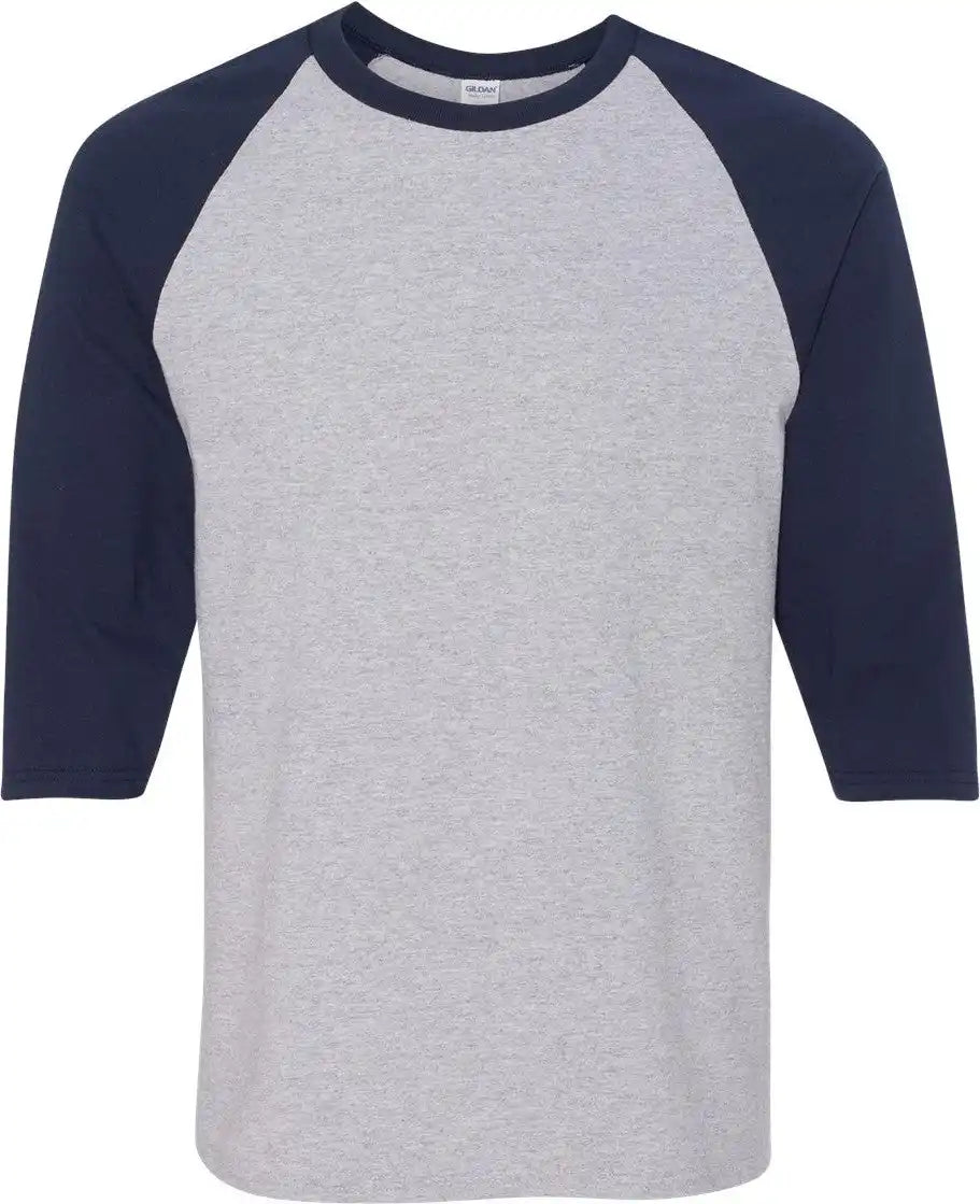 Gildan 5700 Heavy Cotton™ Raglan Three-quarter Sleeve T-shirt - Sport Grey Navy - Grey/ / s