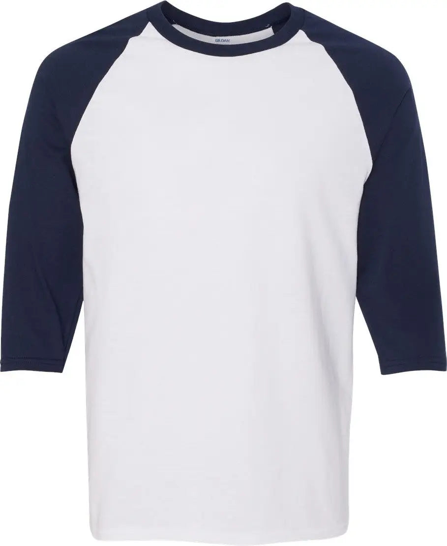 Gildan 5700 Heavy Cotton™ Raglan Three-quarter Sleeve T-shirt - White Navy