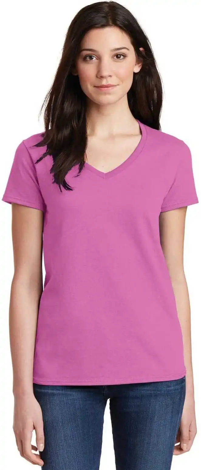 Gildan 5v00l Ladies Heavy Cotton 100% v Neck t Shirt Azalea