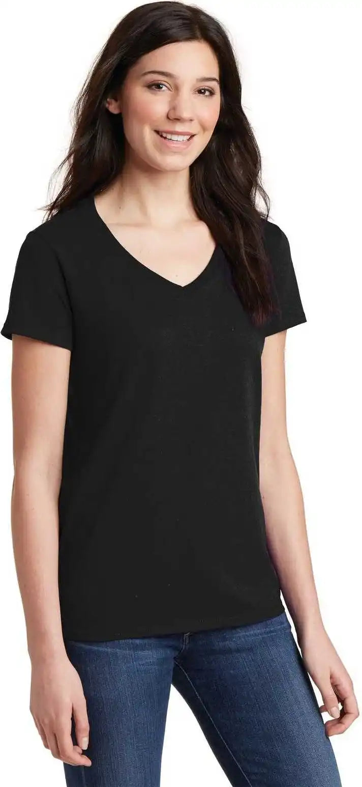 Gildan 5v00l Ladies Heavy Cotton 100% v Neck t Shirt Black