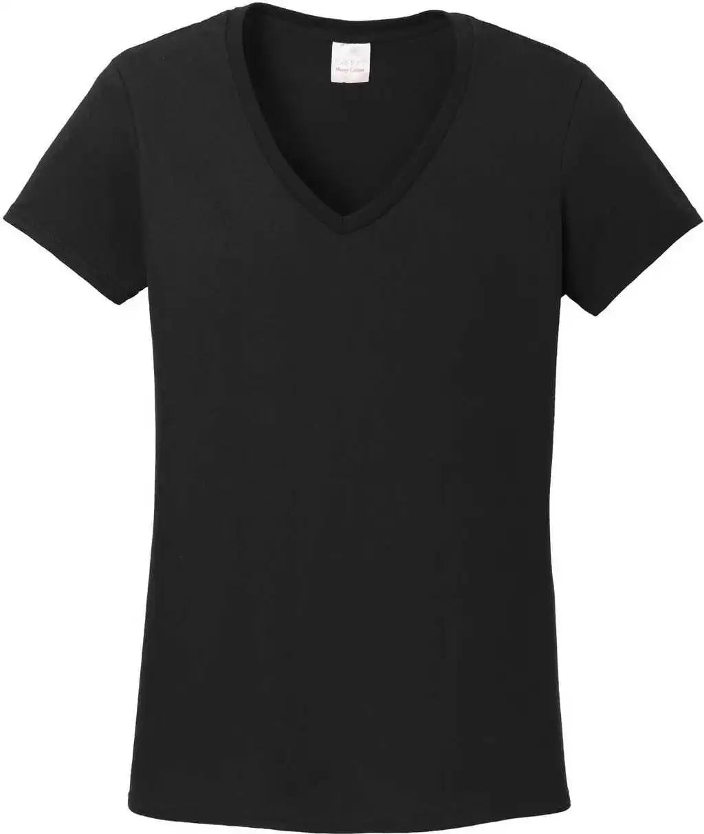 Gildan 5v00l Ladies Heavy Cotton 100% v Neck t Shirt Black
