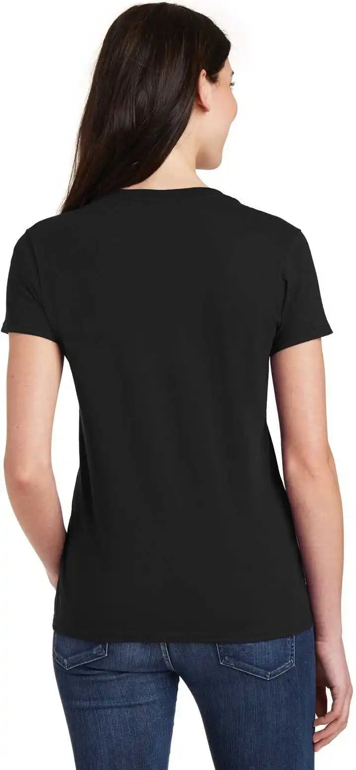 Gildan 5v00l Ladies Heavy Cotton 100% v Neck t Shirt Black