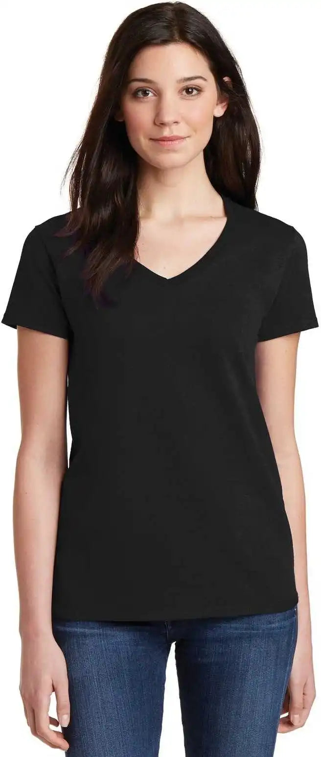 Gildan 5v00l Ladies Heavy Cotton 100% v Neck t Shirt Black