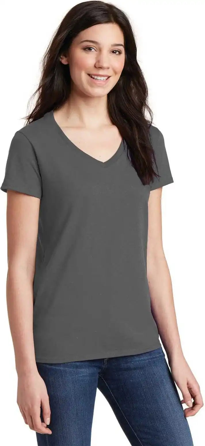 Gildan 5v00l Ladies Heavy Cotton 100% v Neck t Shirt Charcoal