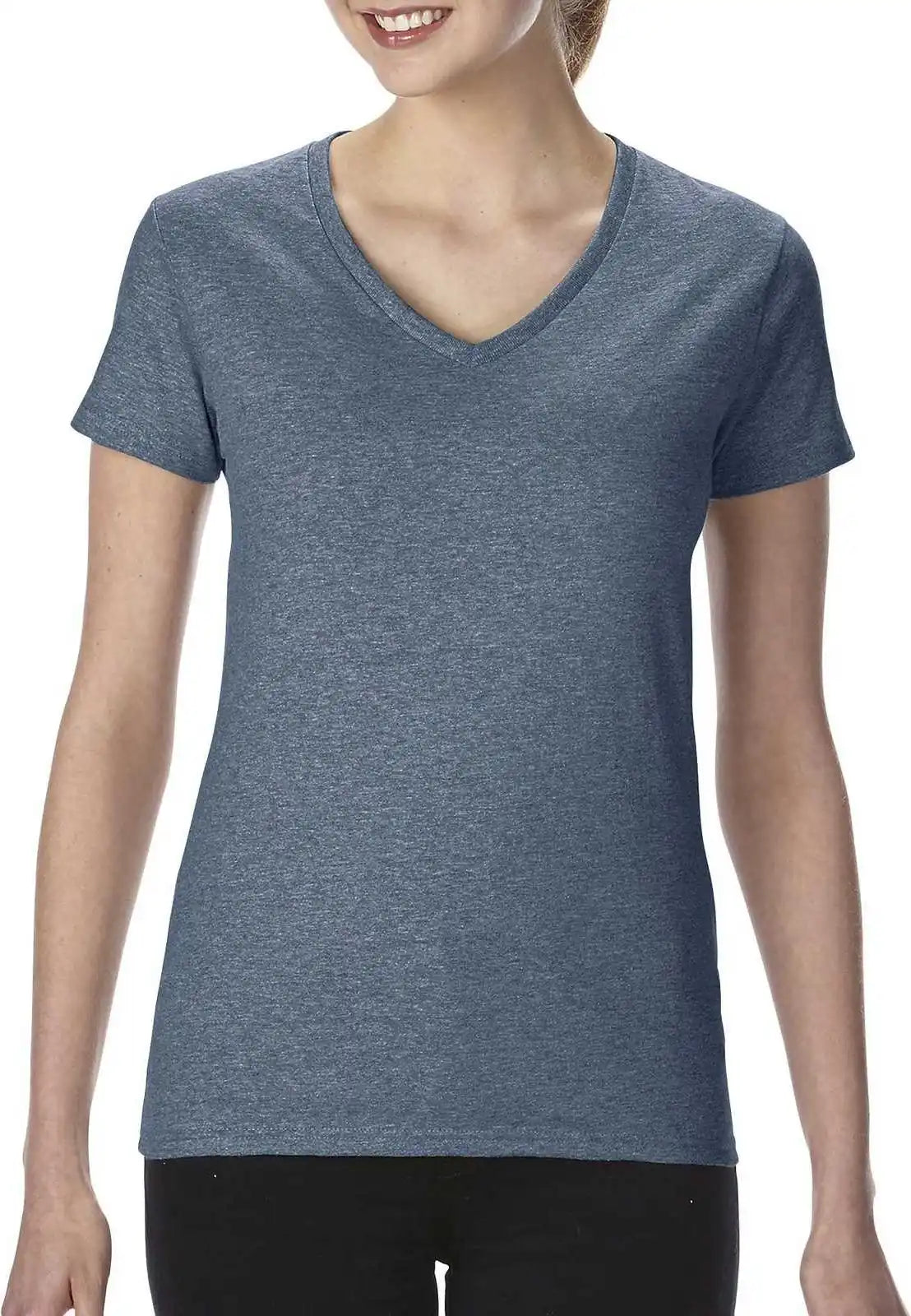 Gildan 5v00l Ladies Heavy Cotton 100% v Neck t Shirt Heather Navy