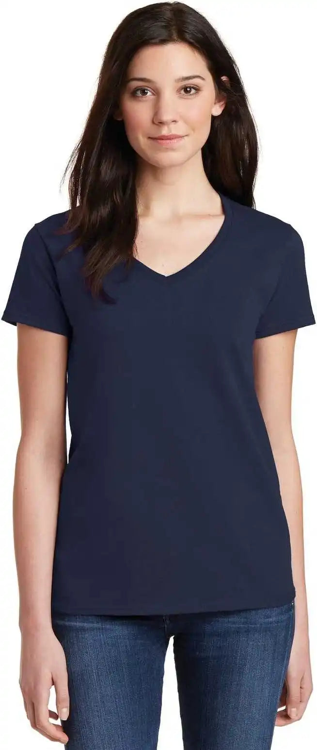 Gildan 5v00l Ladies Heavy Cotton 100% v Neck t Shirt Navy