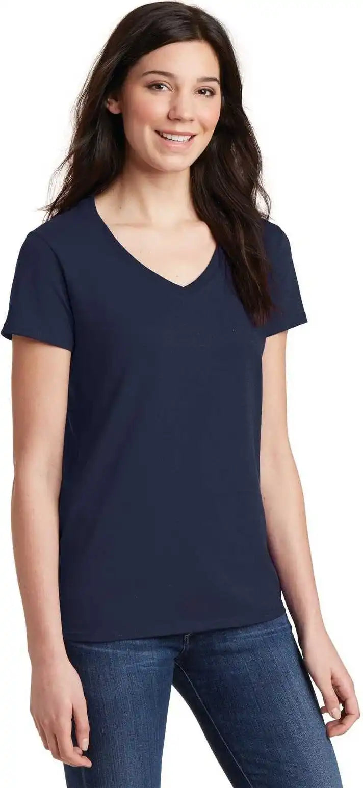 Gildan 5v00l Ladies Heavy Cotton 100% v Neck t Shirt Navy
