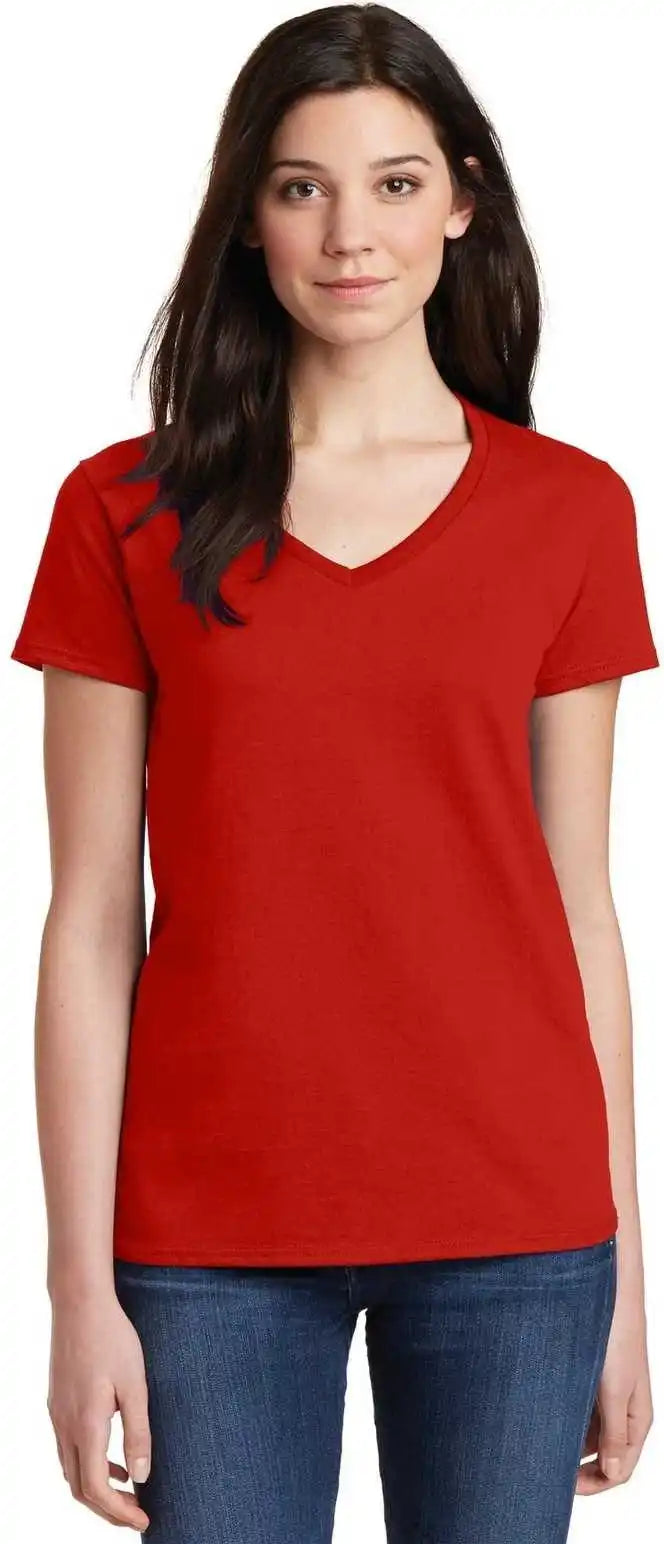 Gildan 5v00l Ladies Heavy Cotton 100% v Neck t Shirt Red