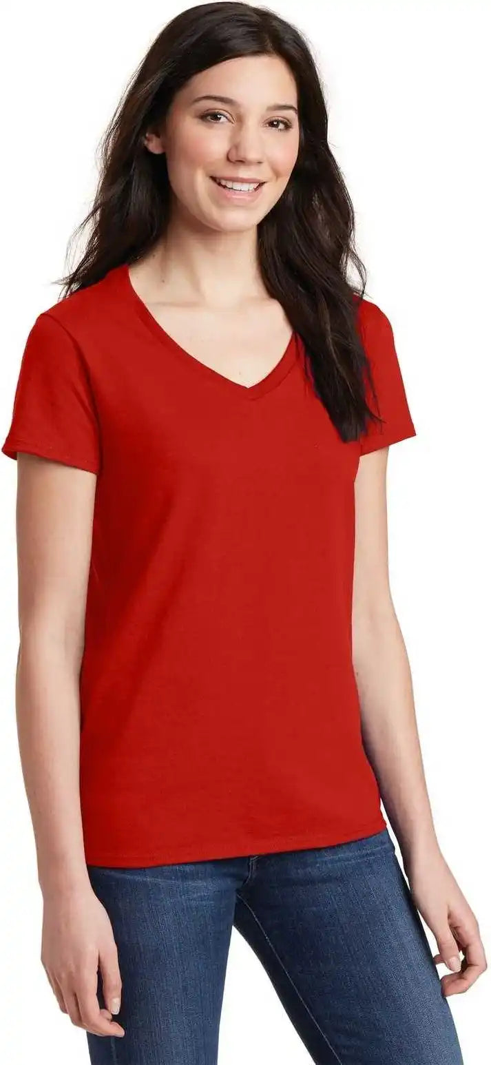 Gildan 5v00l Ladies Heavy Cotton 100% v Neck t Shirt Red
