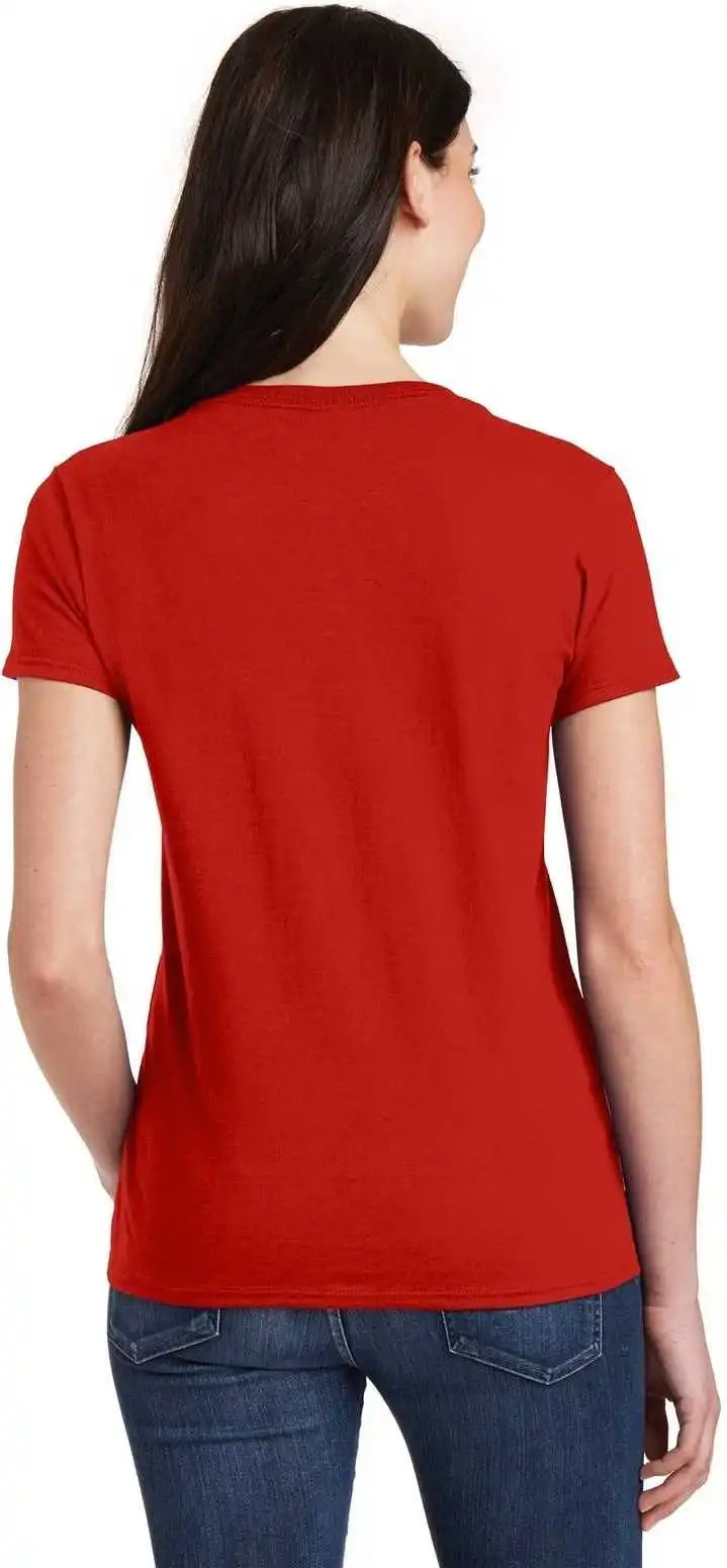 Gildan 5v00l Ladies Heavy Cotton 100% v Neck t Shirt Red
