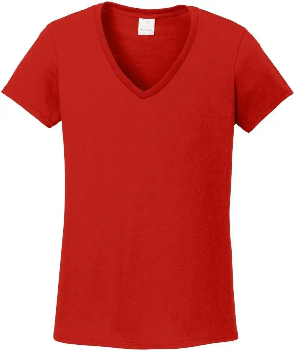 Gildan 5v00l Ladies Heavy Cotton 100% v Neck t Shirt Red