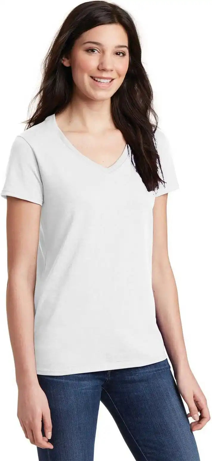 Gildan 5v00l Ladies Heavy Cotton 100% v Neck t Shirt White