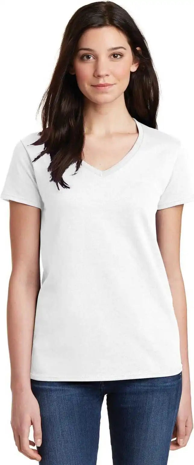 Gildan 5v00l Ladies Heavy Cotton 100% v Neck t Shirt White