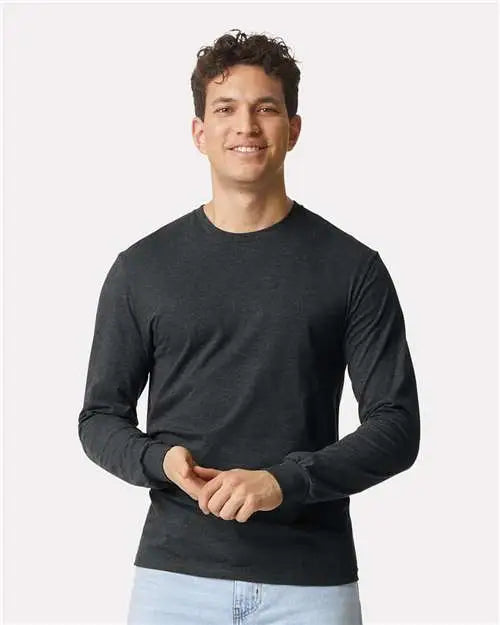Gildan 64440cvc Softstyle® Cvc Long Sleeve T-shirt - Pitch Black Mist