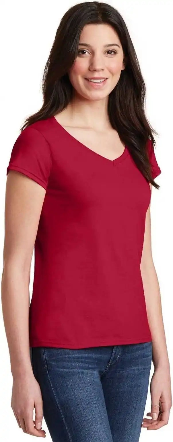 Gildan 64v00l Softstyle Junior Fit v Neck t Shirt Cherry Red