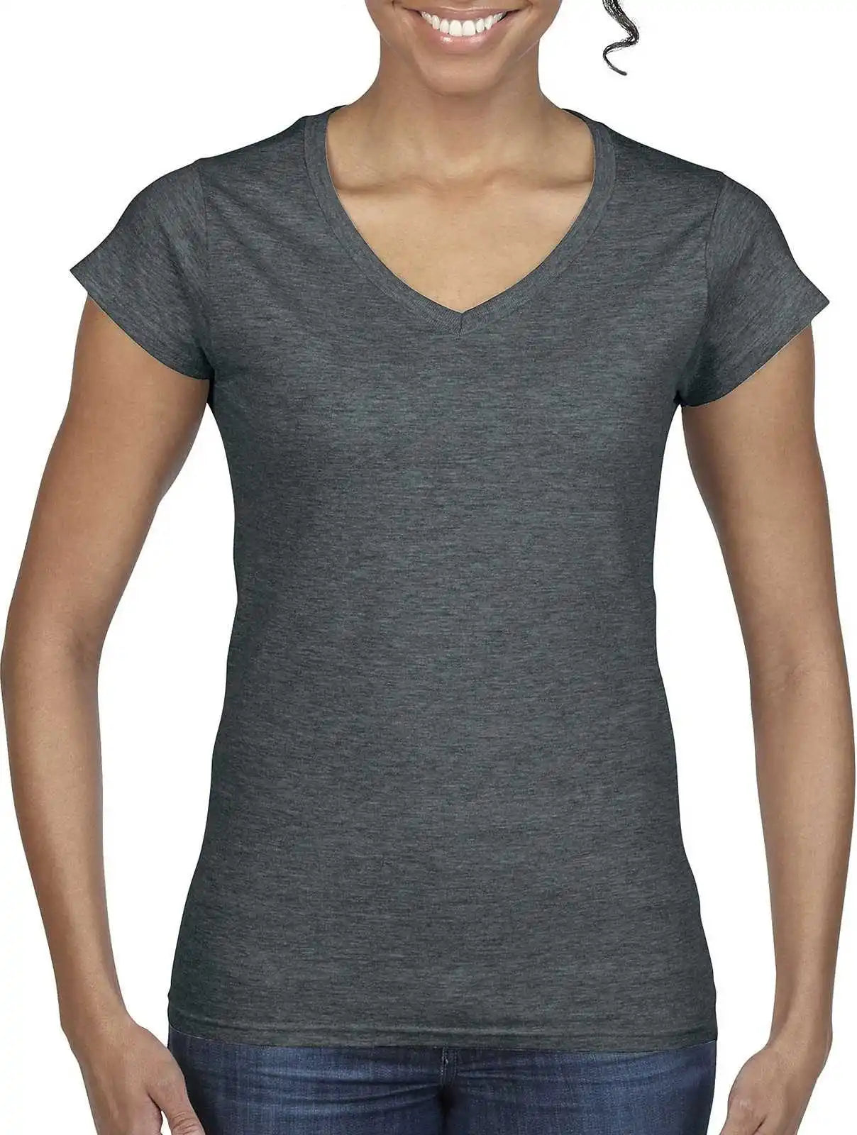 Gildan 64v00l Softstyle Junior Fit v Neck t Shirt Dark Heather