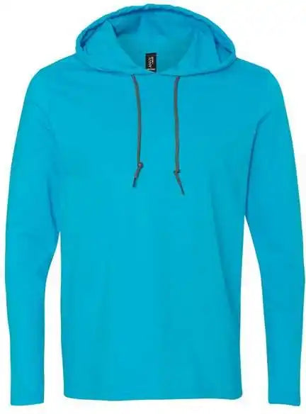 Gildan 987 Softstyle Lightweight Hooded Long Sleeve t Shirt Caribbean Blue Dark Grey