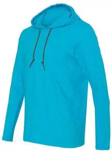 Gildan 987 Softstyle Lightweight Hooded Long Sleeve t Shirt Caribbean Blue Dark Grey