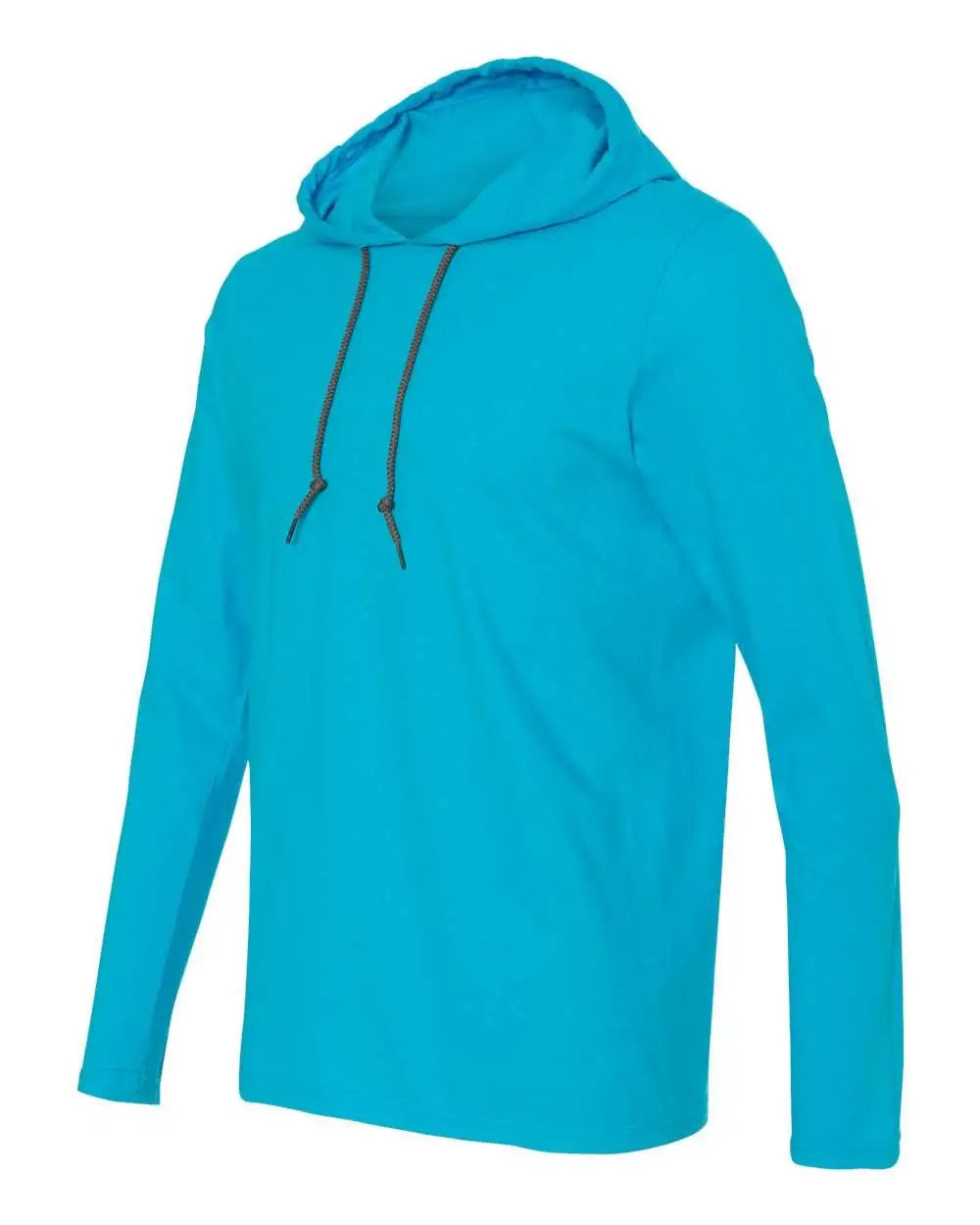 Gildan 987g Softstyle Lightweight Hooded Long Sleeve T-shirt - 987 - Caribbean Blue Dark Gray - Blue/ / Adult s