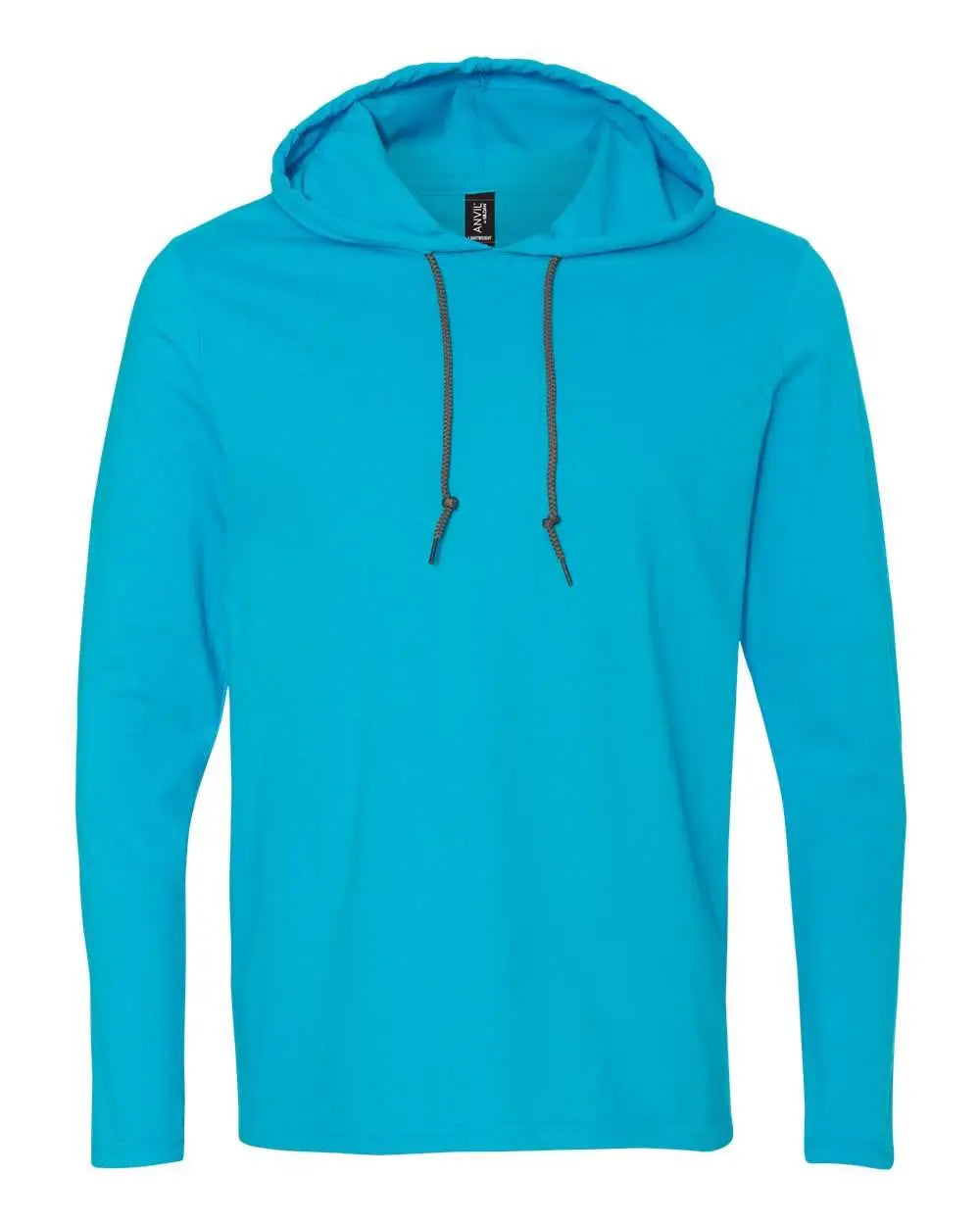 Gildan 987g Softstyle Lightweight Hooded Long Sleeve T-shirt - 987 - Caribbean Blue Dark Gray
