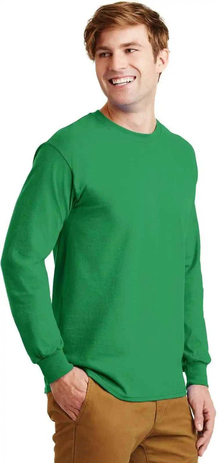 Gildan G2400 Ultra Cotton 100% Long Sleeve t Shirt Irish Green