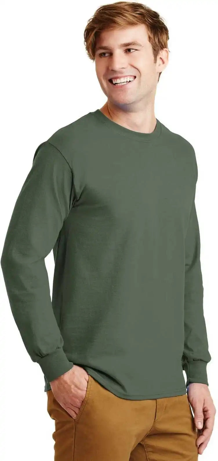 Gildan G2400 Ultra Cotton 100% Long Sleeve t Shirt Military Green