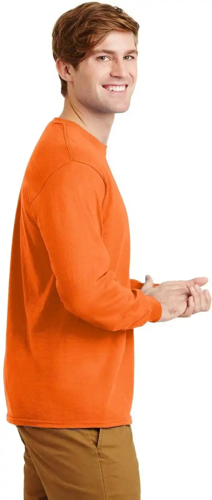 Gildan G2400 Ultra Cotton 100% Long Sleeve t Shirt S. Orange